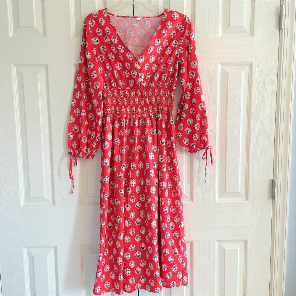 Boho orange print midi dress